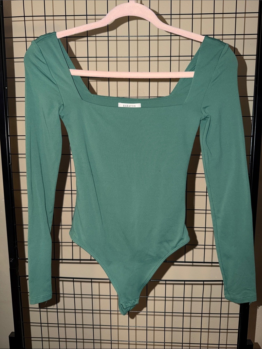 Babaton Teal Square Neck Long Sleeve Bodysuit